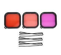 Pilipane Kit de filtros de lentes de buceo de 3 piezas para 8 carcasa impermeable filtros de snorkel accesorios de buceo luz roja roja púrpura ABS 5x5x0,8 cm