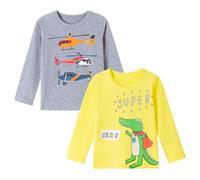 Pilipulu Camiseta de Manga Larga Niño, Pack de 2 Camisetas de Algodón, T-Shirt Bebé Niños de Dinosaurio para Infantiles 6 Años, Helicópteros 1