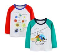 Pilipulu Camiseta de Manga Larga Niño, Pack de 2 Camisetas de Algodón, T-Shirt Bebé Niños de Dinosaurio para Infantiles 5 Años, Universo 1