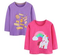 Pilipulu Camiseta de Manga Larga para Niña Pack de 2 Camisetas de Algodón Bebé Niña Casual T-Shirt de Unicornio para Infantiles 7 Años, Unicornio 1