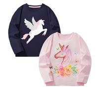 Pilipulu Camiseta de Manga Larga para Niña Pack de 2 Camisetas de Algodón Bebé Niña Casual T-Shirt de Unicornio para Infantiles 8 Años, Unicornio 3