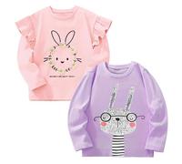 Pilipulu Camiseta de Manga Larga para Niña Pack de 2 Camisetas de Algodón Bebé Niña Casual T-Shirt de Unicornio para Infantiles 6 Años, Conejito 2