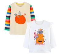 Pilipulu Camiseta de Manga Larga para Niña Pack de 2 Camisetas de Algodón Bebé Niña Casual T-Shirt de Unicornio para Infantiles 5 Años, Calabaza 1