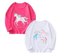 Pilipulu Camiseta de Manga Larga para Niña Pack de 2 Camisetas de Algodón Bebé Niña Casual T-Shirt de Unicornio para Infantiles 6 Años, Unicornio 5