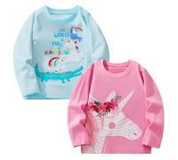 Pilipulu Camiseta de Manga Larga para Niña Pack de 2 Camisetas de Algodón Bebé Niña Casual T-Shirt de Unicornio para Infantiles 5 Años, Unicornio 4