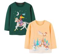 Pilipulu Camiseta de Manga Larga para Niña Pack de 2 Camisetas de Algodón Bebé Niña Casual T-Shirt de Unicornio para Infantiles 7 Años, Navidad 1