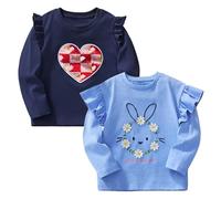 Pilipulu Camiseta de Manga Larga para Niña Pack de 2 Camisetas de Algodón Bebé Niña Casual T-Shirt de Unicornio para Infantiles 8 Años, Conejito 1