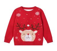 Pilipulu Jersey Navideño Niños, Suéter de Punto con Cuello Redondo para Niño y Niña, Sudaderas Navideñas para Unisex Niños 5 Años, Oso navideño/Rojo 1