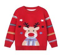 Pilipulu Jersey Navideño Niños, Suéter de Punto con Cuello Redondo para Niño y Niña, Sudaderas Navideñas para Unisex Niños 3 Años, Ciervo navideño/Rojo 1