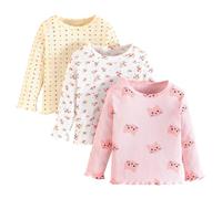 Pilipulu Pack de 3 Niña Camisetas Manga Larga Puños con Volantes T-Shirts Cuello Redondo Tops Básicos para Niños Gato+Corazón+Floral 7 años