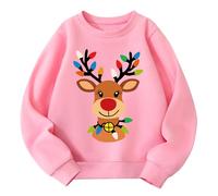 Pilipulu Sudadera sin Capucha Niña Navideña Sweatshirt Cuello Redondo para Niña Algodón Pullover para Infantil, Reno navideño/Rosa, 8 Años