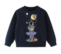 Pilipulu Sudadera sin Capucha Niño Dinosaurio Sweatshirt Cuello Redondo para Niño Algodón Pullover para Infantil, Universo/Azul Oscuro, 2 Años
