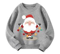 Pilipulu Sudaderas Navideñas Niños, Sudaderas sin Capucha para Niño y Niña, Sweatshirt de Algodón para Niña, Ropa Navideña para Infantil 4 Años, Gris/Papá Noel