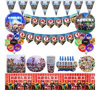 PiliStar Vajilla Fiesta Roblox,115 Piezas Decoración de Cumpleaños del Roblox, Incluye Banderines, Mantel, Platos, Vasos, Servilletas, Globos para 10 Invitados…