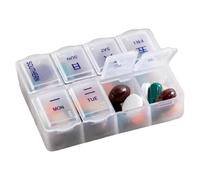 Pill Box 7-Day, Pill Container Purse, 2.36 pulgadas Compact Elderly Spill-Proof, 8-Compartment Tablet Holder for College Dorm Cruise Vacation Business Trips, Transparente White