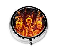 Pill Box Fire Skeletons Estuche de píldoras impreso para monedero Organizador de píldoras redondo de viaje pequeño y lindo