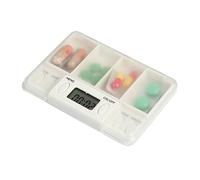 Pill Box Medicine Storage Box 4 Grids Electronic Timing Reminder Medicine Boxes Alarm Timer Pills Organizer Pill Drug Container,Blanco