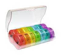Pill Case, Daily Pill Box, Travel Medicine Organizer, Portable Clear Colorful Container for Medication Supplements, Compact Dispenser Pocket Purse Storage for Seniors and Adults