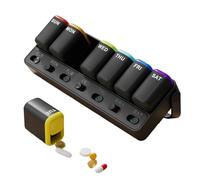 Pill Case, Weekly Organizer, Supplement Holder, Storage Dispenser, Portable Travel Box for Women, Men, Kids, Work, School, Indoor, Outdoor, Purse, Fish Oil, 8.07x3.98x1.61 inches