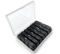 Pill Cases Box Organizer 7 Days 28 Grids 4 Times Portable Travel with Large Compartiments for Vitamins Tablet Fish Oils (Trans-Black)