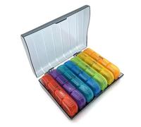 Pill Cases Box Organizer 7 Days 28 Grids 4 Times Portable Travel with Large Compartiments for Vitamins Tablet Fish Oils (Black-Colorful)