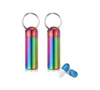 Pill dispenser Llavero con soporte for pastillas, pastillero de acero inoxidable, pastillero de emergencia for exteriores, organizador de pastillas de 2 paquetes for acampar diario (Color : Rainbow)