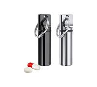 Pill dispenser Llavero con soporte for pastillas, pastillero de acero inoxidable, pastillero de emergencia for exteriores, organizador de pastillas de 2 paquetes for acampar diario (Color : Black and