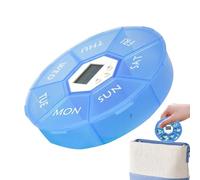 Pill Organizer Box, 7-Grid Smart Timer, Medication Reminder Case, Round Travel Storage Container, Medicine Dispenser, Ideal for Morning, Night, Daily Use, Home, Office, Hospital, Outdoor