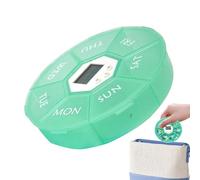 Pill Organizer Box, 7-Grid Smart Timer, Medication Reminder Case, Round Travel Storage Container, Medicine Dispenser, Ideal for Morning, Night, Daily Use, Home, Office, Hospital, Outdoor