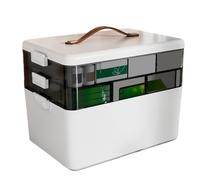 Pill Organizer, Multifunctional Pills Box, 13.39x8.66x10.04 Inches, Lightweight Gear, Damp Proof Tablet Container, Secure Latch Handle for Camping, Travel, Home, Car, White