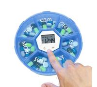Pill Organizer, Seven-Grid Electronic Medication Timer Box, Round Medicine Reminder Container, 11x2.5cm, for Daily Use, Morning Afternoon Doses, Travel, Home, Hospital, Outdoor Pockets Functionality