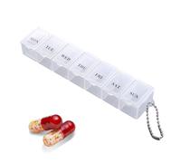 pillBox - Organizador compacto para 7 días, 15 x 3 x 2 cm, estuche de medicamentos de polipropileno, mini organizador transparente con compartimentos etiquetados, almacenamiento portátil de