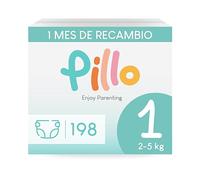 Pillo Pañales Talla 1 - Pack de 198, 6 Paquetes de 33 Para Bebé - New Born (2-5 kg) - Recién Nacido