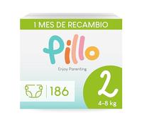 Pillo Pañales Talla 2 - Pack de 186 Pañales, 6 Paquetes de 31 Pañales Bebe 2 - Mini (4-8 kg) - Pañales Recién Nacido