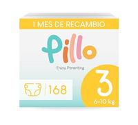 Pillo Pañales Talla 3 - Pack de 168 Pañales, 6 Paquetes de 28 Pañales Bebe 3 - Midi (6-10 kg) - Pañales Bebé