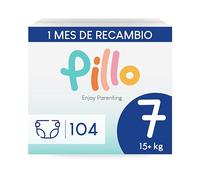 Pillo Pañales Talla 7 - Pack de 104 Pañales, 4 Paquetes de 26 Pañales Bebe 7 - XXL (15+ kg) - Pañales Bebé
