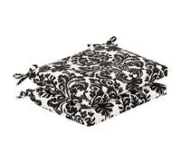 Pillow Damask Indoor/Outdoor Chair Seat Cushion with Ties Squared Corner, Plush Fiber Fill, Weather, and Fade Resistant, 16" x 18.5", Black Essence Onyx 2 Count