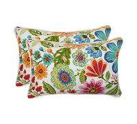 Pillow Perfect Bright Floral - Almohada Decorativa de Felpa para Interiores y Exteriores, Resistente a la Intemperie y a la decoloración, Lumbar, 11.5 x 18.5 Pulgadas, Color Azul/Morado, 2 Unidades