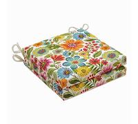 Pillow Perfect Bright Floral - Cojín de Asiento para Silla de Interior/Exterior con Lazos en Las Esquinas cuadradas, Relleno de Fibra de Felpa, Resistente a la Intemperie y a la decoloración, 20 x 20