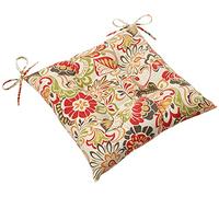 Pillow Perfect Bright Floral Indoor/Outdoor Chair Seat Cushion Ties Reversible, Resistente a la Intemperie y a la decoloración, 100% poliéster, Zoe Verde/Rojo, 18.5" x 19", 2