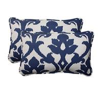 Pillow Perfect Damask Indoor/Outdoor Accent Throw Pillow Almohadas lumbares, Poliéster, Azul, 2 Count (Pack of 1), 2