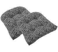 Pillow Perfect Outdoor/Indoor Herringbone Night-Cojín de Mimbre para Asiento (Juego de 2), Poliéster, Negro, 2 Count (Pack of 1), 2