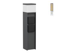 ledscom.de Pilona PODEL para exterior, 39cm, antracita, 2 casquillos, incl. bombilla G9, 501lm, blanco cálido