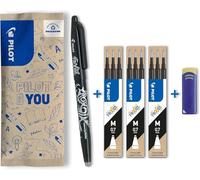 PILOT - 1 FriXion Ball + 9 Recambios + 1 Goma - Bolígrafo Borrable - Negro | Tinta Termosensible - Escritura Fluida, Limpia, Sin Tachaduras - Recambios Incluidos - Punta Media (0,7mm)
