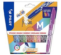 PILOT - 12 FriXion Ball - Bolígrafo Borrable Recargable - Colores Variados | Tinta Termosensible - Escritura Fluida, Limpia, Sin Tachaduras - 12 Colores Variados - Punta Media (0,7mm)
