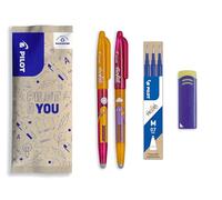 PILOT - 2 FriXion Ball + 3 Recambios + 1 Goma GRATIS - Bolígrafo Borrable | Tinta Azul - Edición Limitada Friends - Bolígrafo de la Amistad - Equipo Ideal - Recargable - Punta Media (0,7mm)