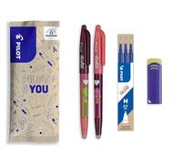 PILOT - 2 FriXion Ball + 3 Recambios + 1 Goma GRATIS - Bolígrafo Borrable | Tinta Azul - Edición Limitada Friends - Bolígrafo de la Amistad - Amor - Recargable - Punta Media (0,7mm)