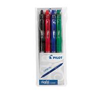 PILOT 2270S4 Frixion Ball Clicker - Bolígrafos de bola borrable (0,7 mm, 4 unidades), color negro, rojo, azul y verde