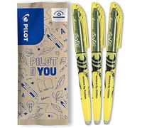PILOT - 3 FriXion Light - Marcador Fluorescente Borrable - Amarillo Fluo | Tinta Termosensible - Notas Limpias, Sin Tachaduras - Amarillo Fluo - Punta Biselada Trazo Fino o Grueso