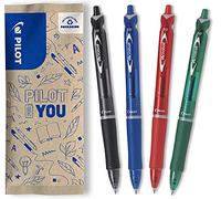 PILOT - 4 Acroball - Bolígrafo Bola Retráctil y Recargable - 4 Colores | Tinta Ultra Suave - Agarre Ergonómico - Escritura Fluida y Cómoda - Negro, Azul, Rojo, Verde - Punta Media (1mm)